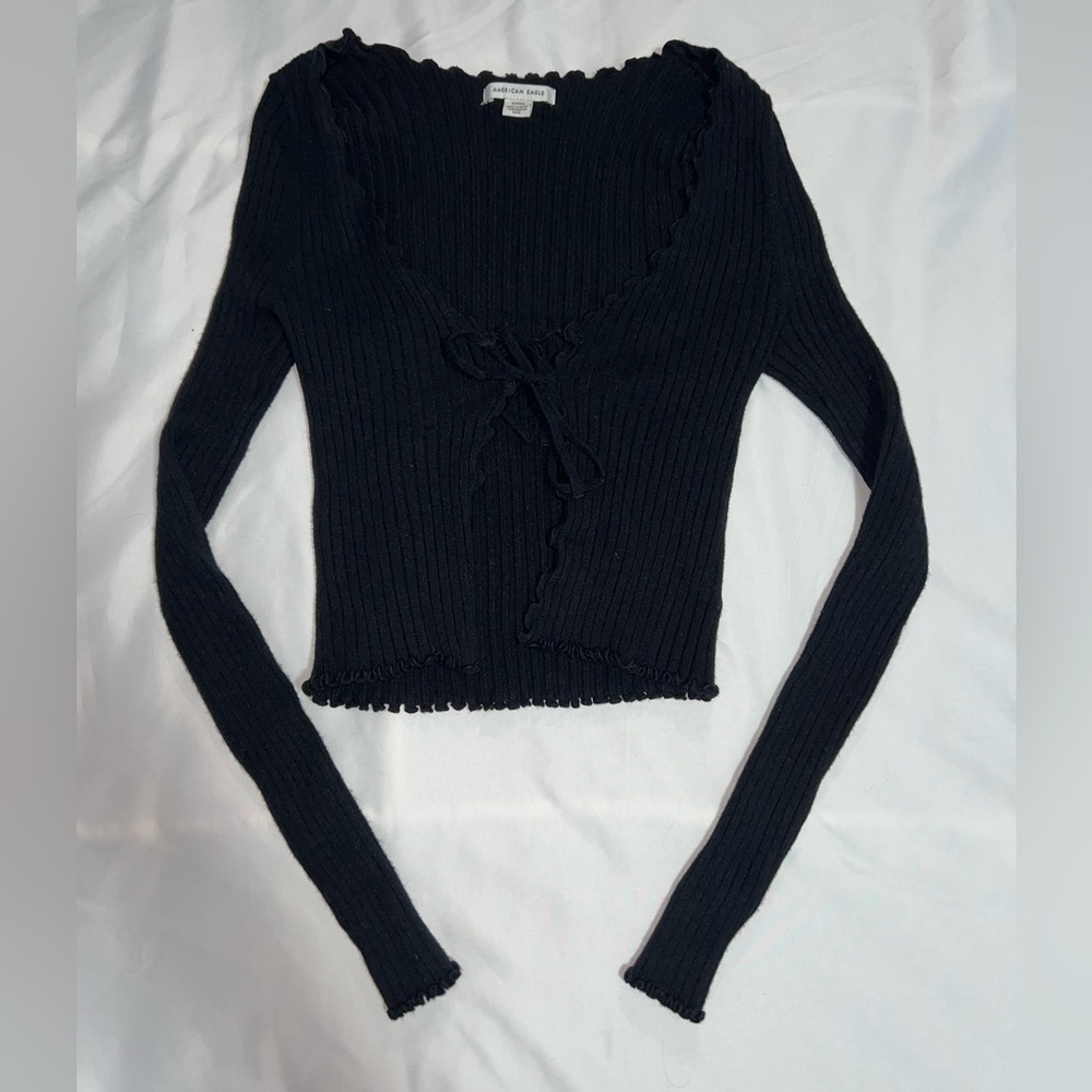 American Eagle Black Two-Front Tie Long-Sleeve